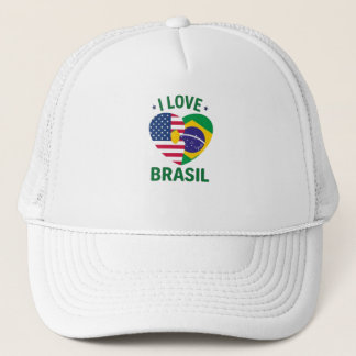 I Love Brasil USA Flag Heart  Keps