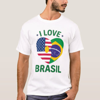I Love Brasil USA Flag Heart Puzzle Brazilian Amer T Shirt