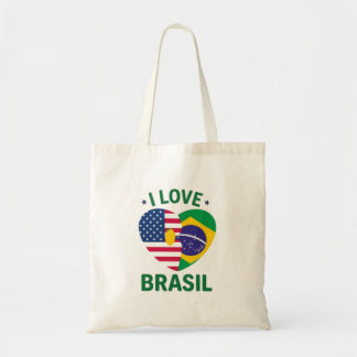 I Love Brasil USA Flag Heart  Tygkasse