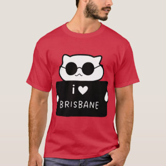 I LOVE BRISBANE Cute Cat Illustration Handwrittens T Shirt