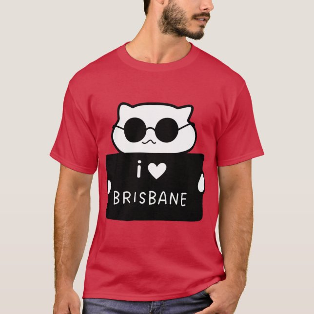 I LOVE BRISBANE Cute Cat Illustration Handwrittens T Shirt (Framsida)