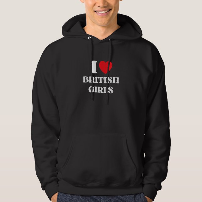 I Love British Girls I Red Heart British Girls Bri Hoodie (Framsida)