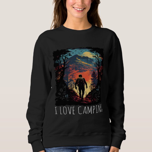I Love Camping hiking camping retro T Shirt (Framsida)