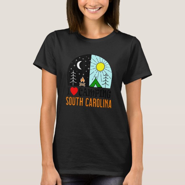 I Love Camping South Carolina America Outdoors Nat T Shirt (Framsida)