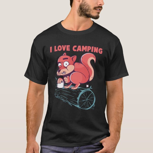 I Love Camping  Squirrel Camper Outdoor Camp T Shirt (Framsida)