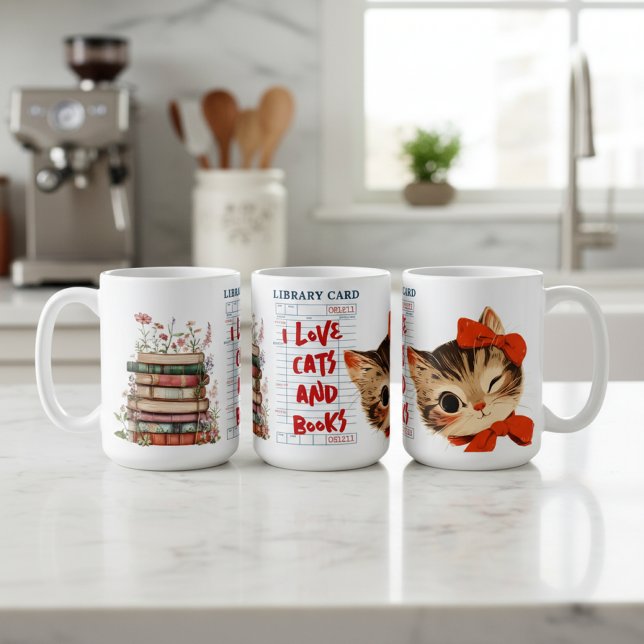 I Love Cats and Books Kaffemugg (Skapare uppladdad)