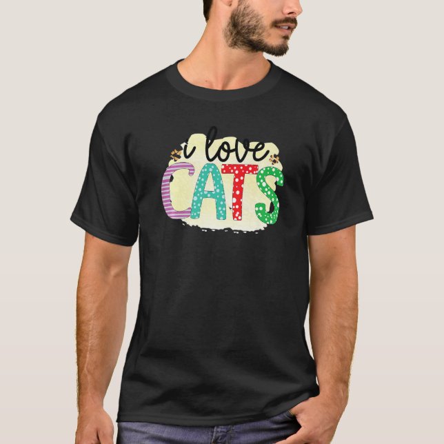 I Love Cats Graphic Patchwork Cat T Shirt (Framsida)