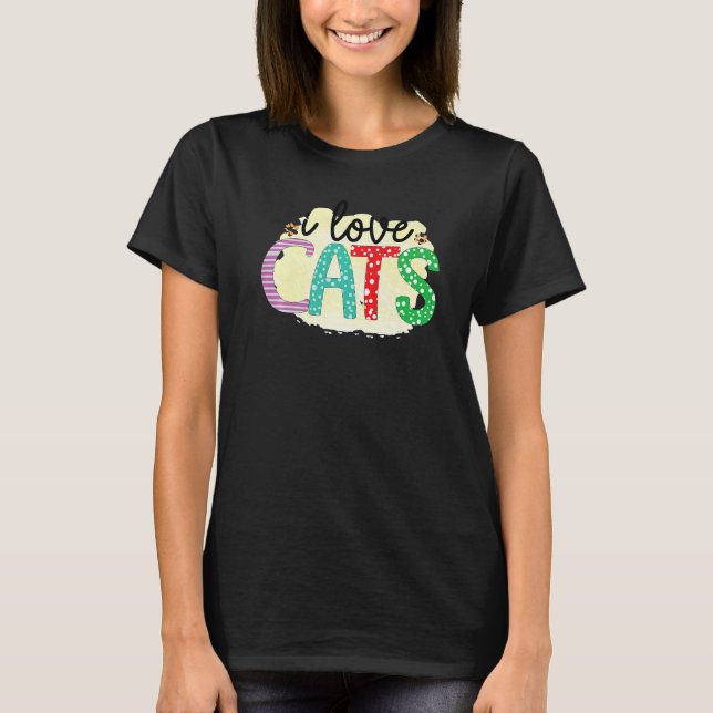 I Love Cats Graphic Patchwork Cat T Shirt (Framsida)