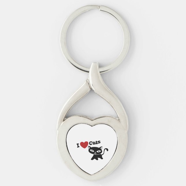 I love cats twisted heart silverfärgad nyckelring (Framsidan)