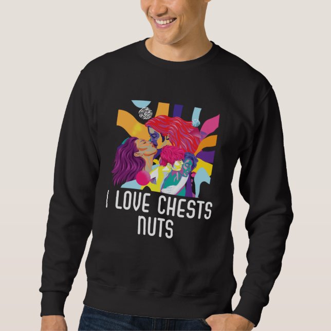 I Love Chests Nuts Bisexual Pride Bisexuality LGBT Lång Ärmad Tröja (Framsida)