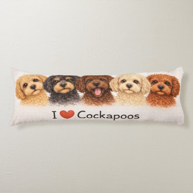 I Love Cockapoos Pillow | Cute Dog Lover Cushion Kroppskudde (Framsidan)