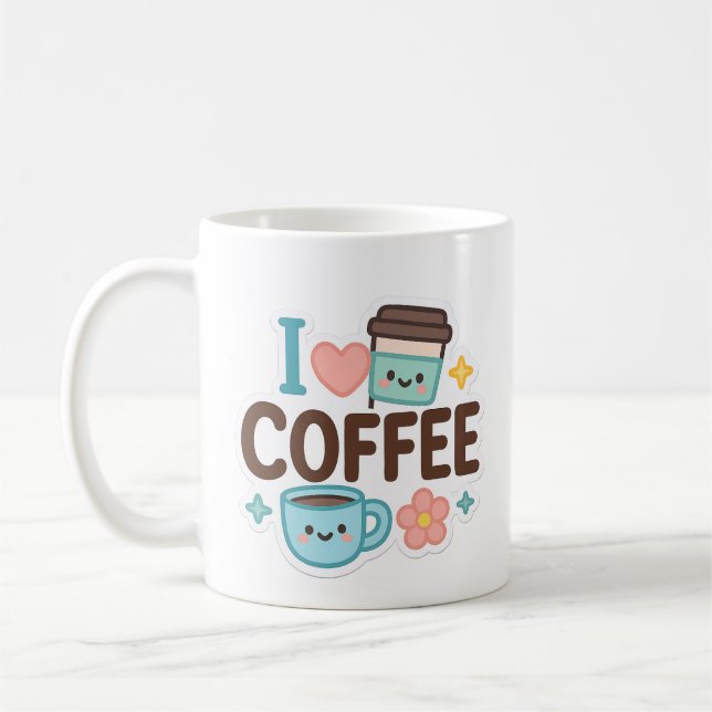 I Love Coffee Cute Kawaii Sticker – Adorable Coffe Kaffemugg (Vänster)