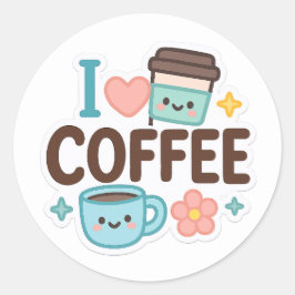 I Love Coffee Cute Kawaii Sticker – Adorable Coffe Runt Klistermärke
