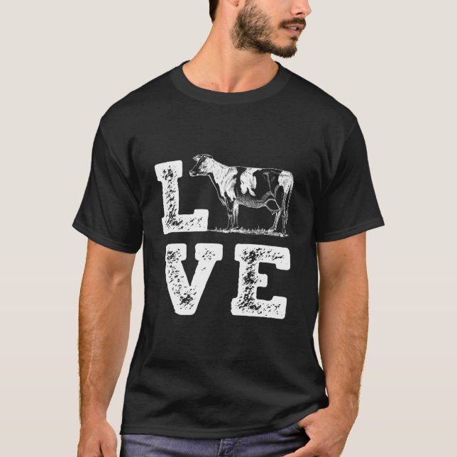 I Love Cows Cow Dairy Farmer Farm T Shirt (Framsida)