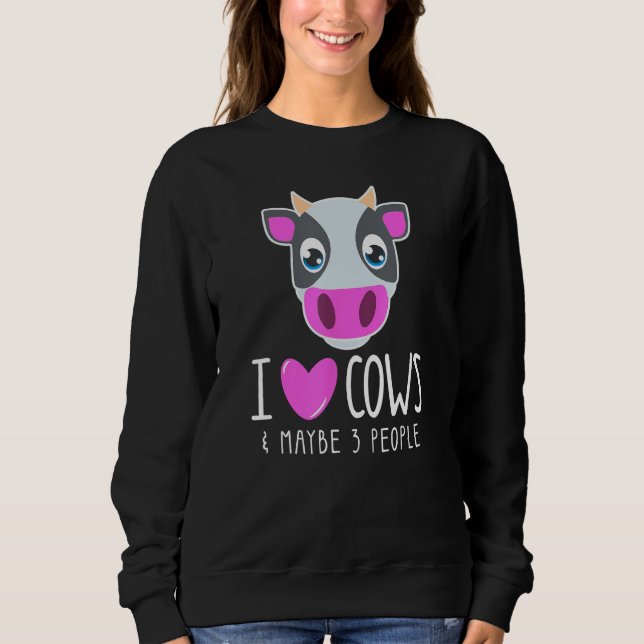 I Love Cows & Maybe 3 People  Cow  Sarcastic Quote T Shirt (Framsida)