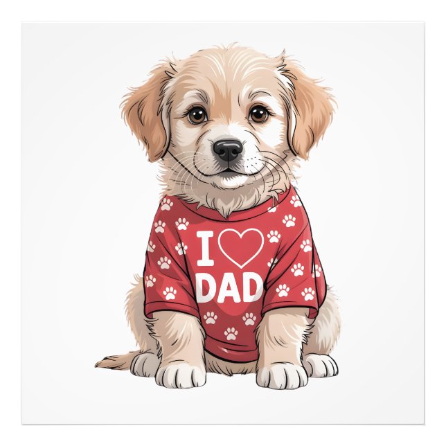 I Love Dad Cute Puppy Dog with Paw Prints Fototryck (Framsidan)
