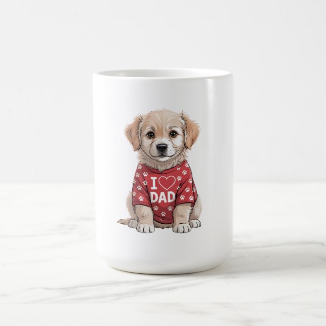 I Love Dad Cute Puppy Dog with Paw Prints Kaffemugg (Center)