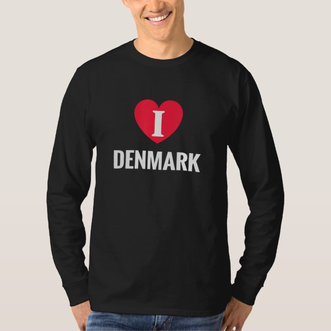 I Love Denmark Patriotic Home Country Travel T Shirt (Framsida)