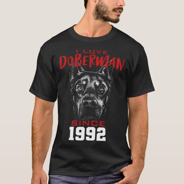 I love doberman since 1992 t shirt (Framsida)