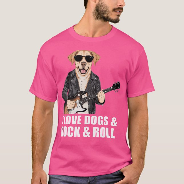 I Love Dogs  Rock  Roll Labrador Playing Electric  T Shirt (Framsida)