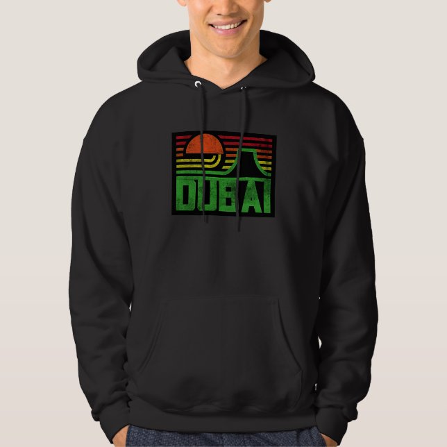 I Love Dubai Cool Retro Dubai Sunset Illustration  Hoodie (Framsida)