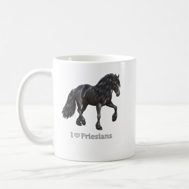 I Love Friesians Black Friesian Draft Horse Lovers Kaffemugg (Vänster)