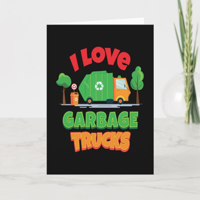 I Love Garbage Trucks Kid Boys Girls Kort (Framsida)