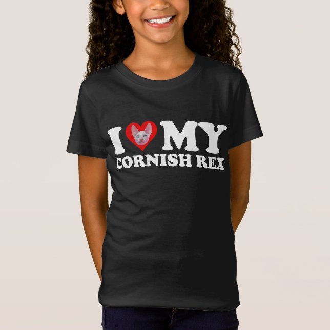 I Love (Heart) My Cornish Rex T Shirt (Framsida)