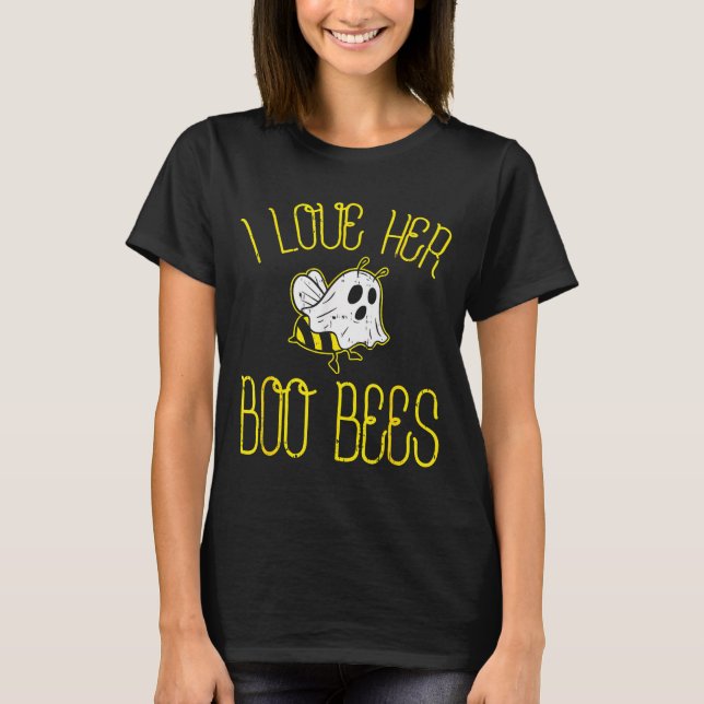 I Love Her Boo Bees Couples Halloween Adult Costum T Shirt (Framsida)