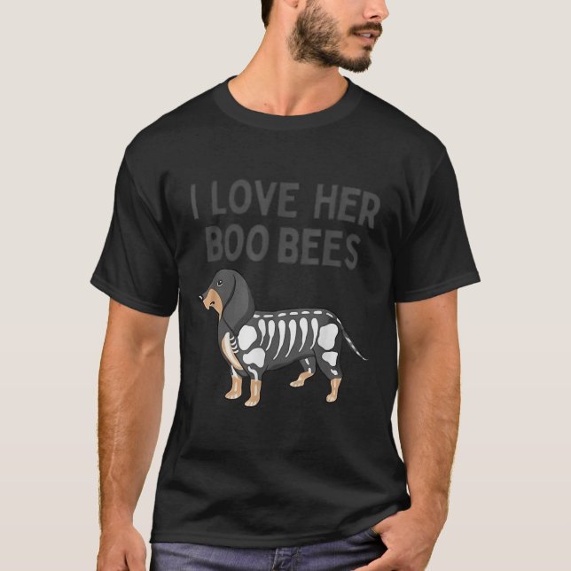 I Love Her Boo Bees Funny Halloween Dachshund Ween T Shirt (Framsida)