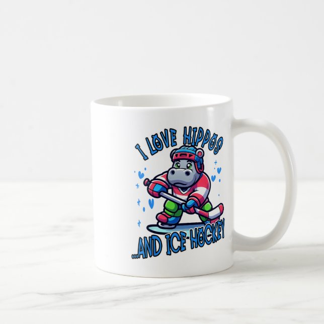 I Love Hippos And Ice Hockey Funny Ice Hockey Play Kaffemugg (Höger)