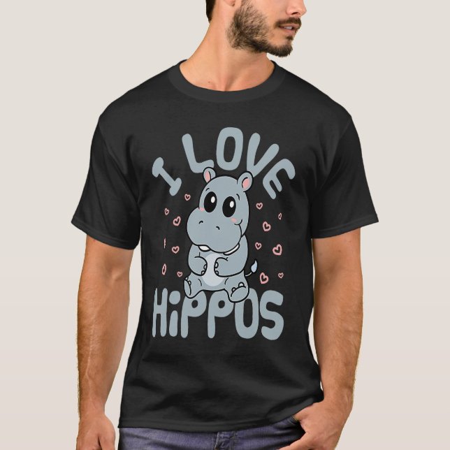 I Love Hippos Cute Hippo Hippopotamus  Men Women K T Shirt (Framsida)