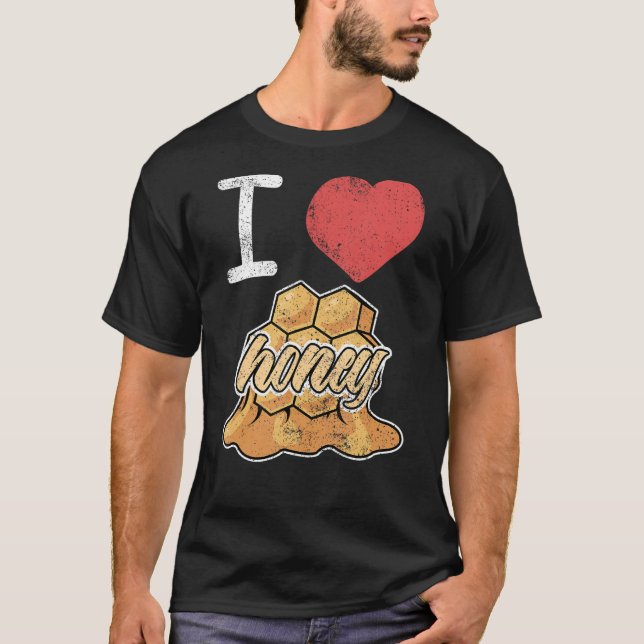 I Love Honey Beekeeper Beekeeping Honeycomb T Shirt (Framsida)
