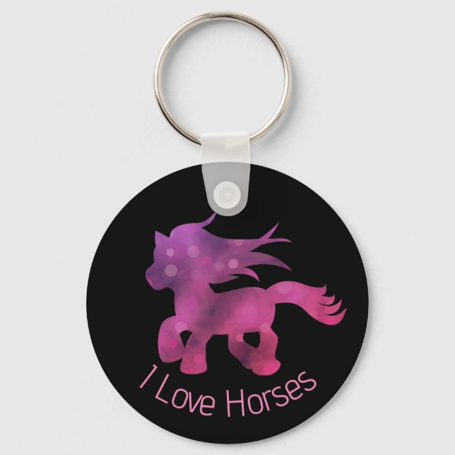 I Love Horses Cute Pink Glam Horse Nyckelring (Framsida)