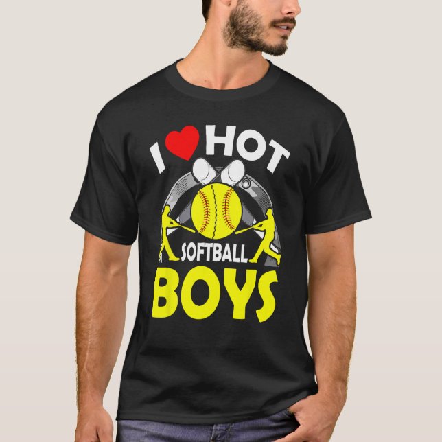 I Love Hot Softball Boys Fathers Day T Shirt (Framsida)