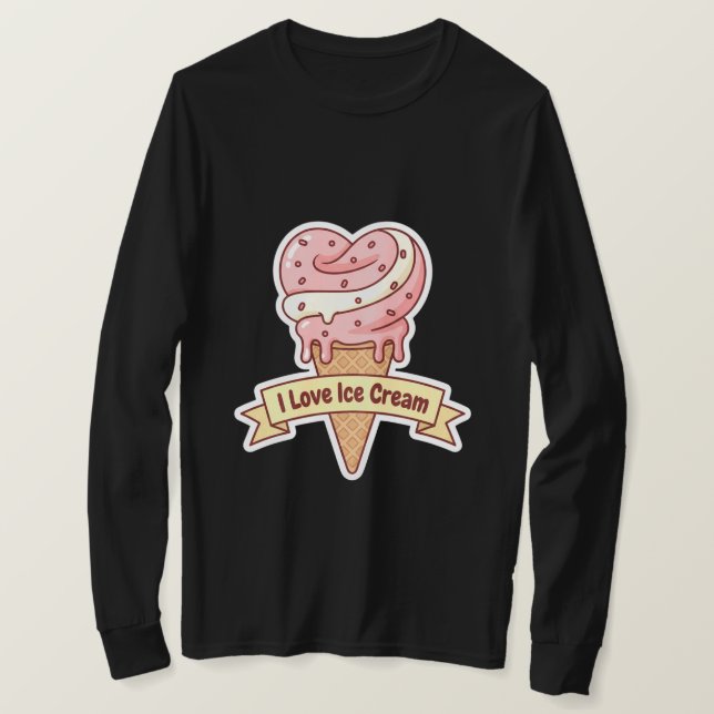 "I Love Ice Cream" Heart Swirl Cone  T Shirt (Design framsida)