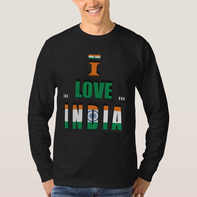 I Love India Indian India Flag T Shirt (Framsida)