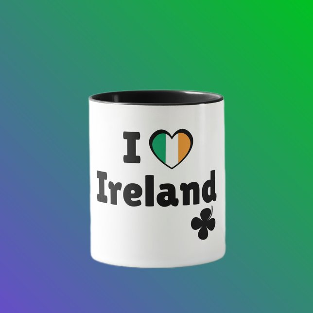 I Love Ireland Irish Flag Heart & Shamrock (Black) Mugg (Skapare uppladdad)