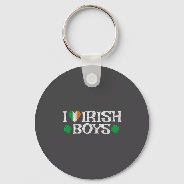 I Love Irish Boys Lucky Shamrock Heart Ireland Fla Nyckelring (Framsida)