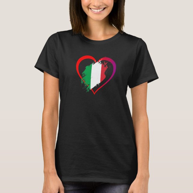 I Love Italy Italian Pride Italian Flag Heart T Shirt (Framsida)