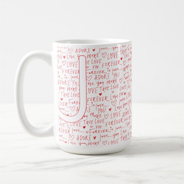 I Love J You — Personalized Initial “J” Romantic D Kaffemugg (Vänster)