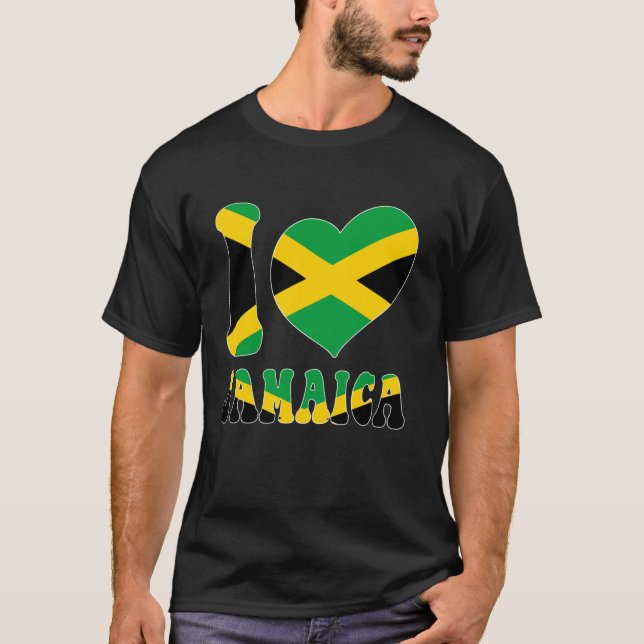 I Love Jamaica I Love Kingston Jamaica Flag Heart  T Shirt (Framsida)