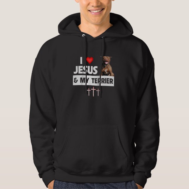 I Love Jesus and My American Staffordshire Terrier Hoodie (Framsida)
