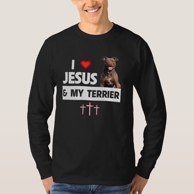 I Love Jesus and My American Staffordshire Terrier T Shirt (Framsida)