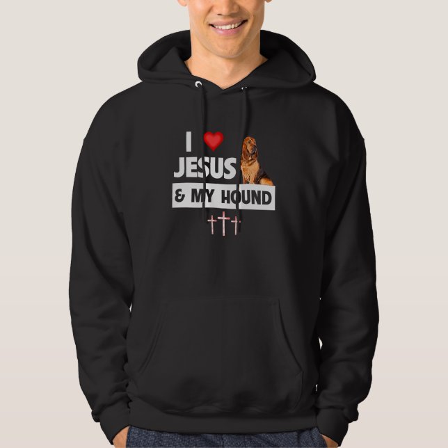 I Love Jesus and My Bloodhound Hunting Dog Mom Dad Hoodie (Framsida)
