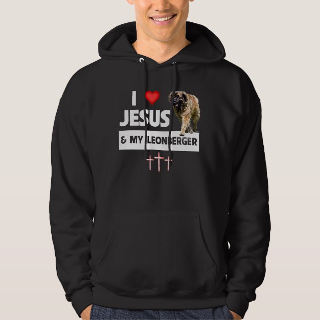 I Love Jesus and My Leonberger German Dog Mom Dad  Hoodie (Framsida)