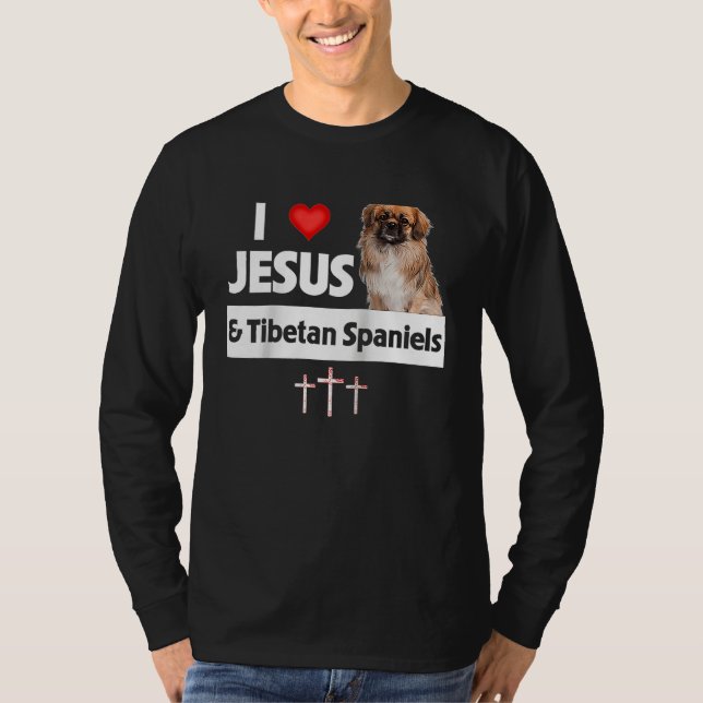 I Love Jesus and Tibetan Spaniels Dog Mom Dad Chri T Shirt (Framsida)