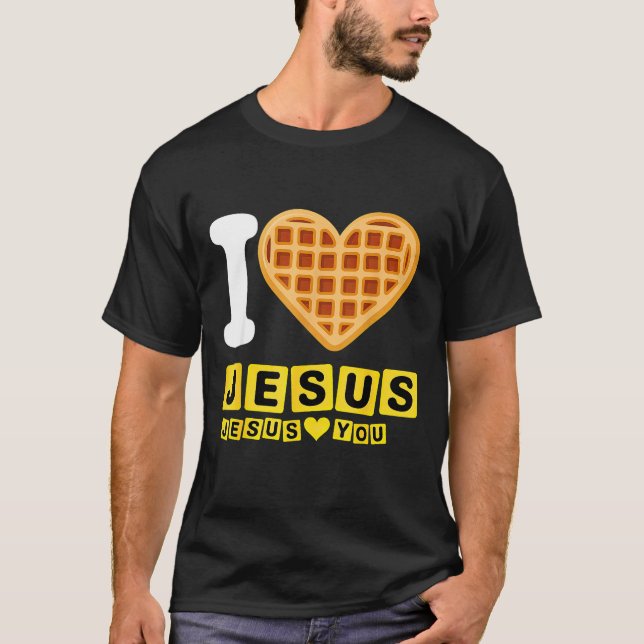 I Love Jesus Waffle Heart  T Shirt (Framsida)