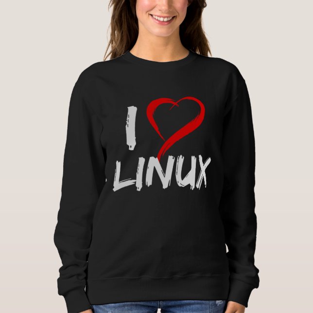 I Love Linux with Heart Penguin Tux Open Source Os T Shirt (Framsida)