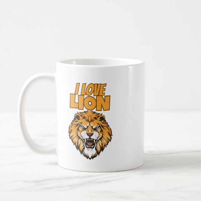I Love Lion for Animal Lover and Wildlife Fan Kaffemugg (Vänster)